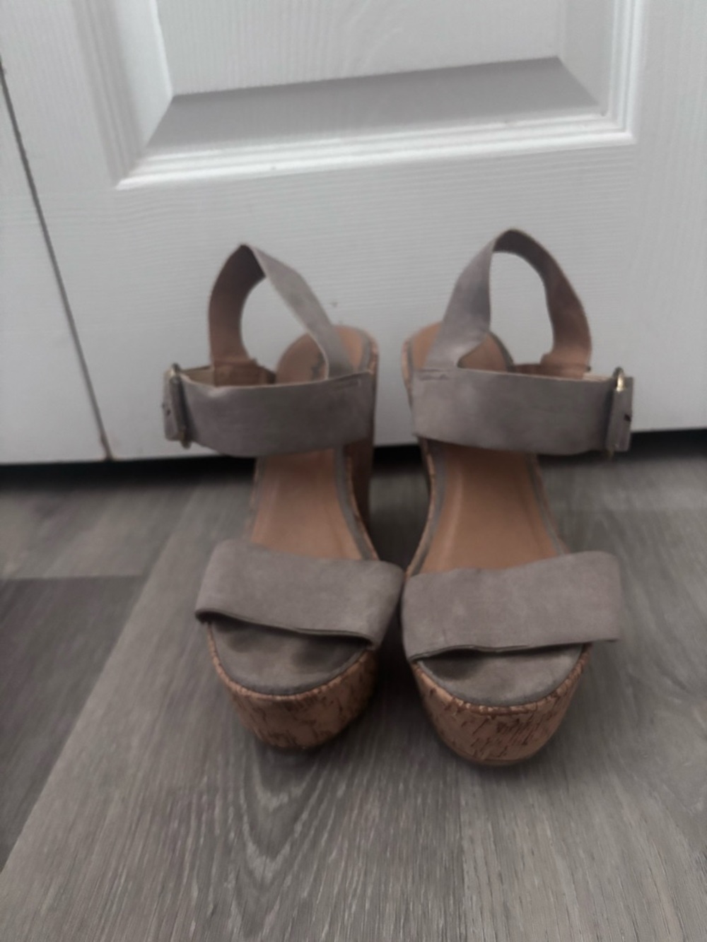 Taupe Women's Cork Platform Sandals - Classic Strappy Wedge